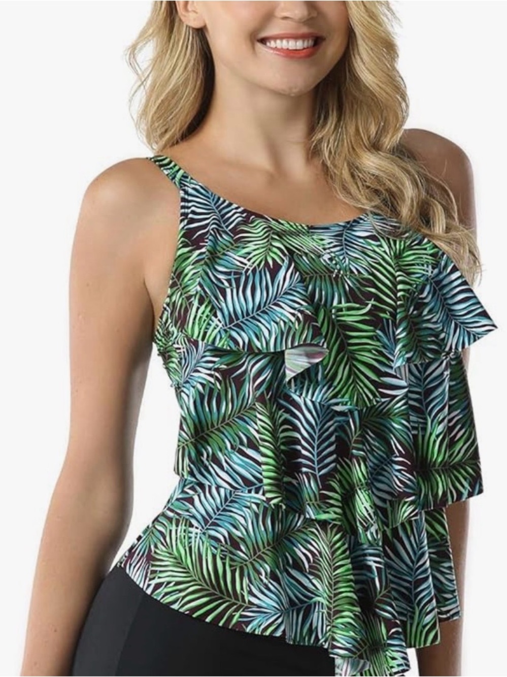 💕 3 for $25 sale. Women’s Green Tropical Ruffle Swim Top - Picture 2 of 10